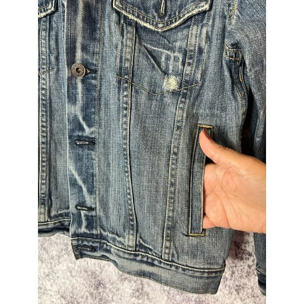OLD NAVY Jacket Womens M Blue Denim Jean Cropped‎ Trucker Wash Y2K Retro 80s 90s